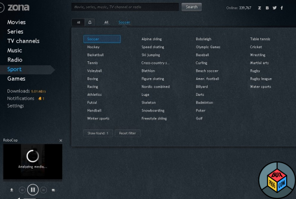 Zona software review showing safe P2P network configuration and options menu