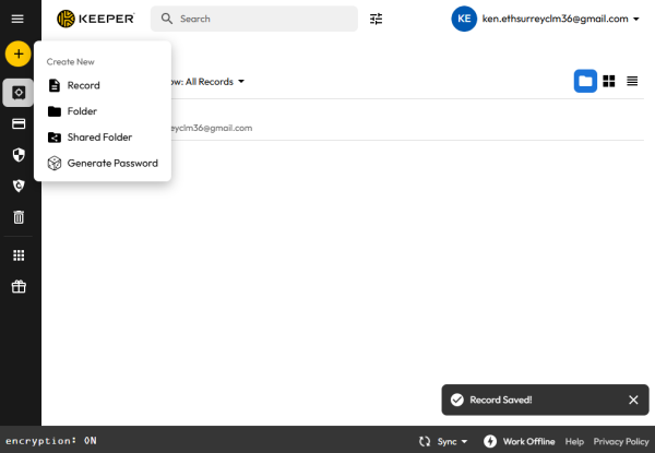 Keeper Security password vault with encrypted records and user-friendly interface